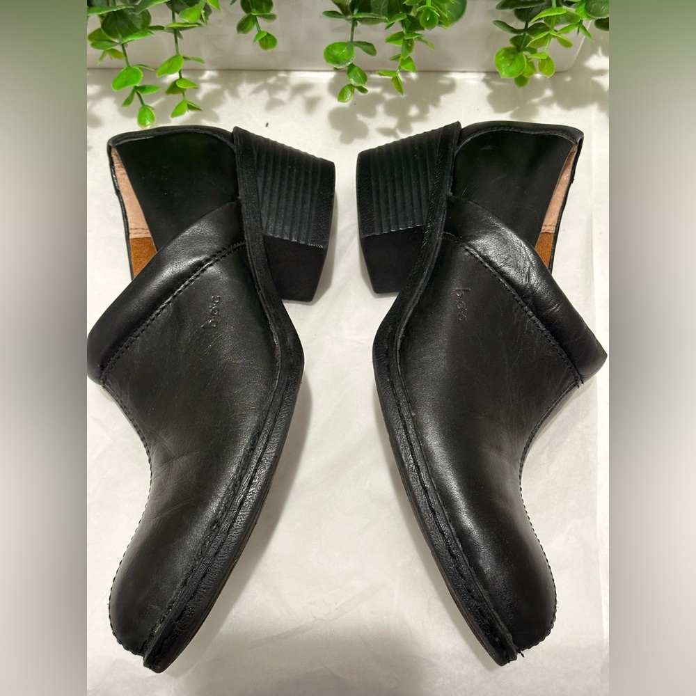 BOC Born Clogs Womens 7,5 Black Leather Block Heel Mules Shoes BC9546 - Picture 6 of 10
